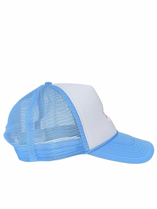 NEW White and Light Blue Trucker Hat with Pink \